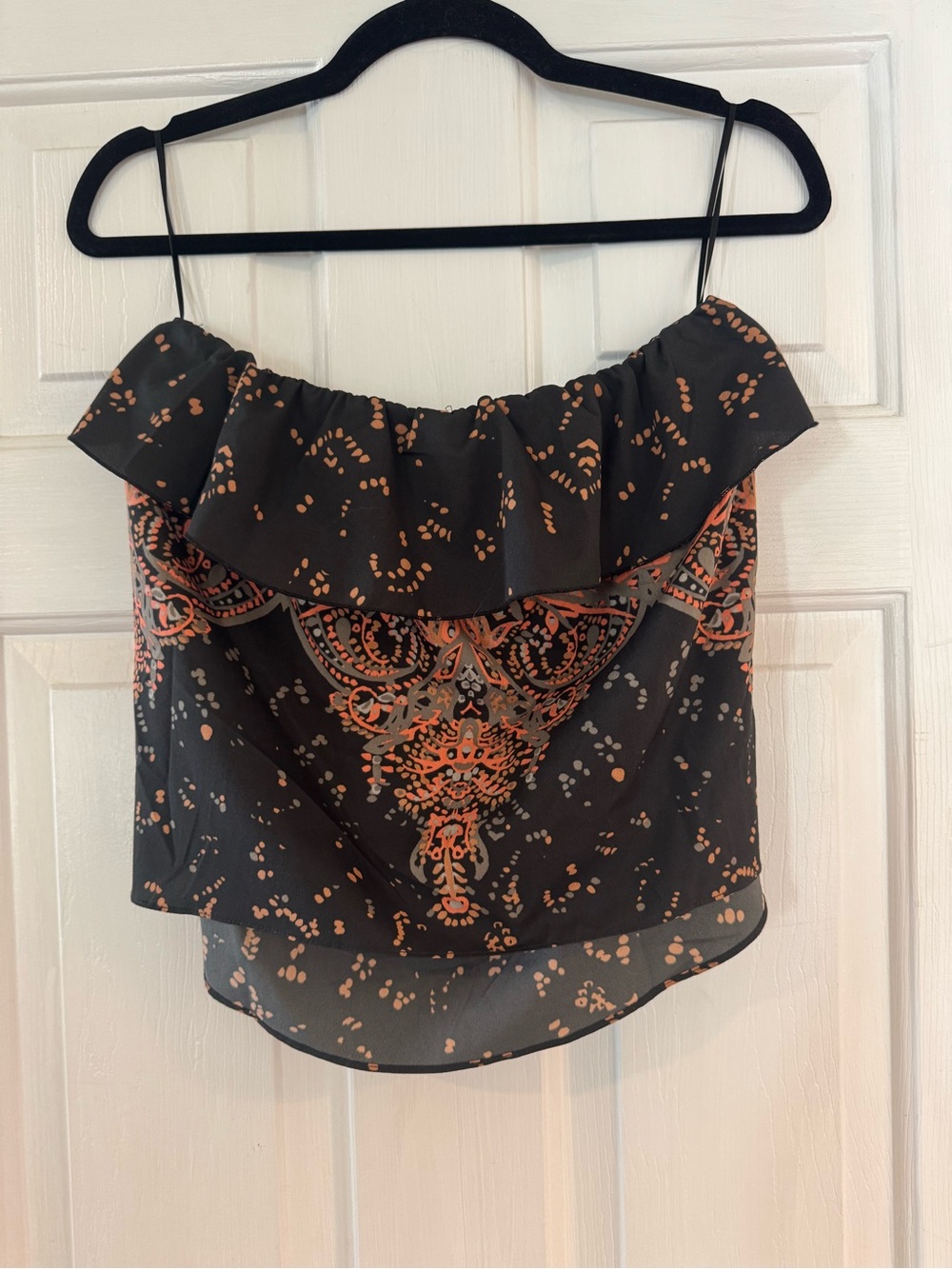 Free People Sleeveless Ruffle Crop Top with Rust Paisley Print